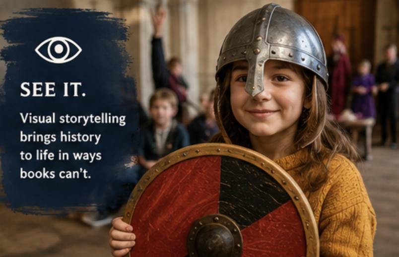 The Immersium - Visual Storytelling Brings History to Life. The Immersium - Image depicting a child watching a story unfold.
