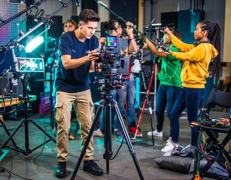 The Immersium | Young people on a film production set. Young people attending a film production class, recording a short movie.